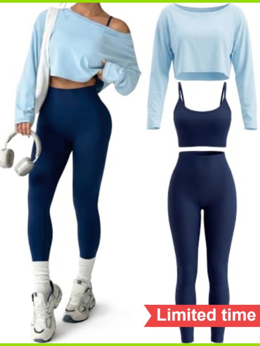 Women's 3-Piece Seamless Workout Set with Sports Bra, Leggings & Off Shoulder